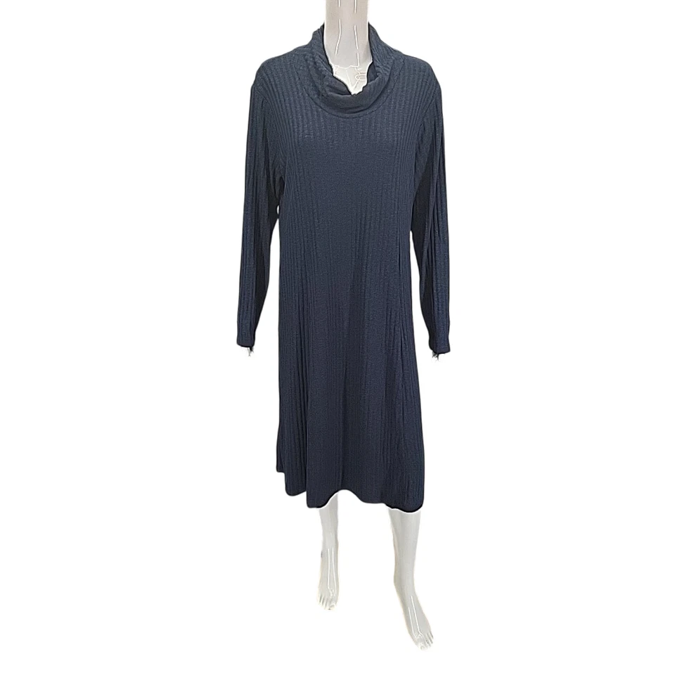 Susan Graver Womens Dress X-Large SIze Navy Blue Ribbed Sweater Knit Cowl Neck - Image 1 of 4