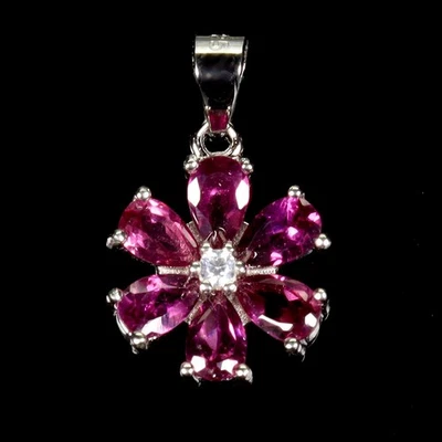 925 Sterling Silver Pendant Pear Rhodolite Garnet 5x3mm Natural Gemstone Jewelry - Image 1 of 4
