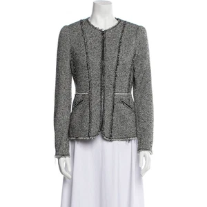 Rebecca Taylor Tweed Blazer Jacket Women's 4 Gray Black Full Zip Shoulder Pads - Picture 1 of 8