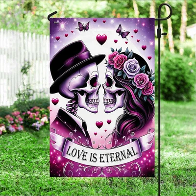 Skull Skeleton Couple Valetine Day Love is Eternal, Valentine Decor, Garden Flag - Image 1 of 3