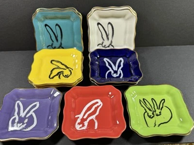 HUNT SLONEM Retrato de Conejo 5" Placa con Borde Dorado TÚ ELIGES Ver Descripción Foto 1 de 4