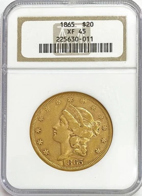 1865 GOLD USA $20 DOLLAR LIBERTY CIVIL WAR ERA COIN NGC EXTREMELY FINE 45 - Image 1 of 2