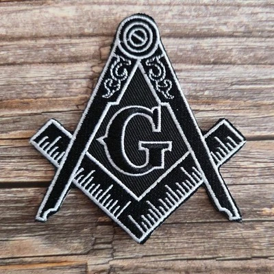 Masonic Logo Patch Black Iron On Embroidered Freemason Mason G Square Compass. - Image 1 of 2