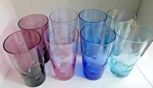 Set of 8 Tumblers Drinking Glasses 6 .5" tall 4 Clear Colors with Polka Dots New - Picture 1 of 5