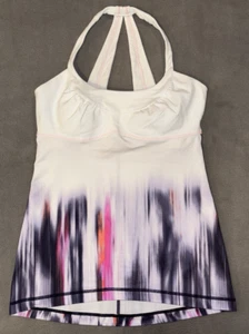 Lululemon weiß lila Träger Tanktop verstellbar integrierter BH Damengröße 8 - Bild 1 von 9