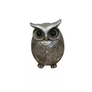 Owl Ceramic Painted to look like wood Silver Tone 3.75"x2" - Picture 1 of 7