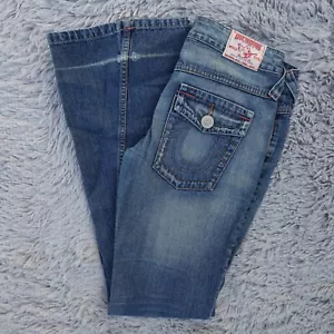 True Religion Jeans Damen 27x32 Blau Denim Joey Flared Sun Faded Pattentasche - Bild 1 von 10