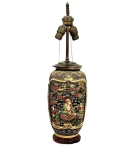 Japanese Satsuma Style Porcelain Vase Table Lamp - Picture 1 of 10