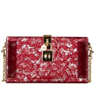 DOLCE & GABBANA Taormina Lace Plexiglass Clutch Bag DOLCE BOX Dark Red 11657 - Picture 1 of 8
