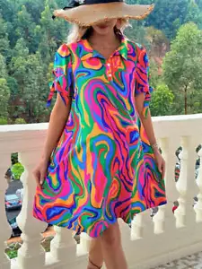 Minivestido para mujer XL multicolor cuello manga corta talla 10-12 - Imagen 1 de 21