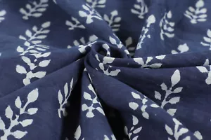 Indian Blue Indigo Hand Block Print Cotton Fabric Dressmaking Sewing By 5 Yard - Picture 1 of 3