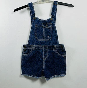 Guess Denim Overall Shorts Girls Large (14) Leopard Cheetah Print Vintage EUC - Picture 1 of 7