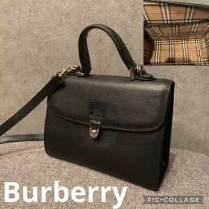 VINTAGE Burberrys NOVA Check Black Leather Shoulder Bag Handbag Used Excellent+ - Picture 1 of 20