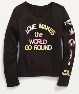Old Navy Kids Girls Size Medium (8) Black Long Sleeve Graphic Tee T-Shirt .. NWT - Picture 1 of 2