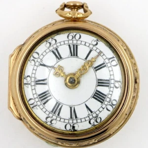 Antique Pocket Watch, gold repousse pair cases, London, c1750 - Picture 1 of 12