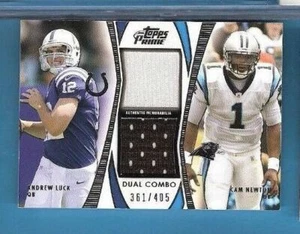 CAM NEWTON GAME USED JERSEY CARD + ANDREW LUCK ROOKIE JERSEY CARD #d361/405 - Picture 1 of 2