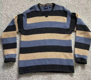 Vtg 90s GAP Mens Lambswool Color Block Knit Baggy Sweater Grunge Med Kurt Cobain - Picture 1 of 6