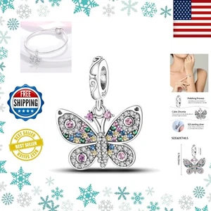 Bracciale Charms Con Cristallo Amore Autentico Argento 925 Charm Farfalla - Foto 1 di 9