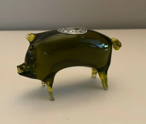 Vintage Hand Blown PILGRIM Art Glass Green Glass Pig 4” Long - Picture 1 of 7