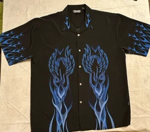 Vintage Dragonfly Shirt Men’s XXL Blue Flame Fire Bird Tribal Metal Buttons - Picture 1 of 6