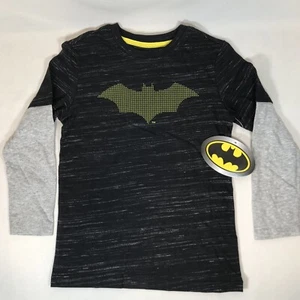 DC Comics Batman Boys XL 14-16 Long Sleeve Black Yellow Gray T-Shirt  - Picture 1 of 7