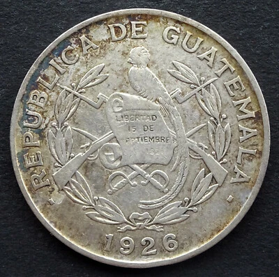 1926 Guatemala, 1/4 Quetzal, .720 Silver, KM-243 - Image 1 of 2