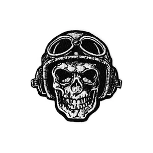 Biker Skull with Helmet Embroidered Iron-On Patch Biker DIY Badge - Picture 1 of 3