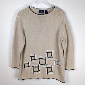 CRAZY HORSE Women's Sweater 1X Tan Long Sleeve Geometric Heavyweight - Picture 1 of 9