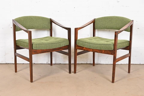 Dux Swedish Modern Rosewood Club Chairs, Newly Restored Cover