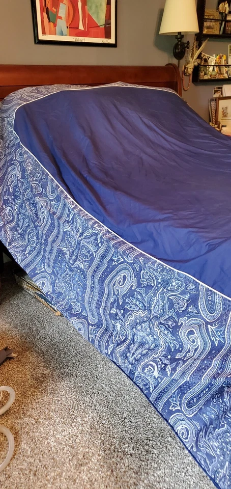 Funda nórdica Ralph Lauren 100 % algodón azul marino King cachemira azul marino y blanco paneles laterales Foto 1 de 4