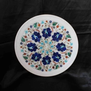 14" Marble Plate Inlay Pietra Dura semi precious Handmade Crafts Home Decor - Picture 1 of 6