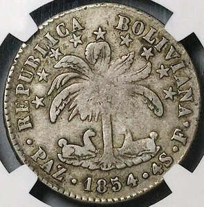 1854-Paz NGC VF 30 Bolivia 4 Soles Paz Alpaca Palm Tree Silver Coin (23081902C) - Picture 1 of 6