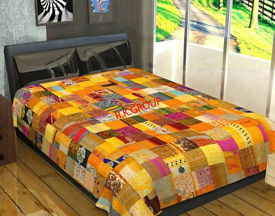 Colcha de algodón indio estampada Patola ropa de cama manta lotes edredón Kantha Foto 1 de 4