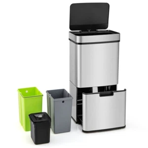 19 Gal Kitchen Trash Can Waste Bin Stainless Steel With 2 Bottom Recycling Bins - Picture 1 of 10