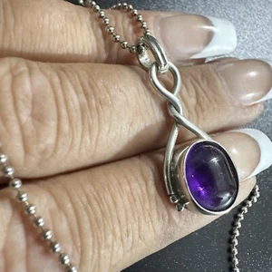 NACHLASS STERLINGSILBER & AMETHYST CABOCHON TWIST DESIGN ANHÄNGER HALSKETTE 18" - Bild 1 von 24