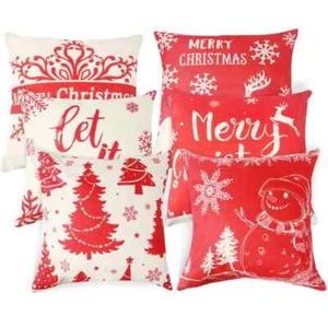 Set Of 6 45cm x 45cm Christmas Pillow Cases Cushion Cover Decorative - Picture 1 of 2