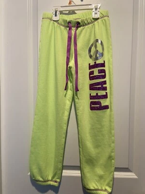 Justice Girls Sweatpants Size 8 Bnwot Peace Sign Neon High Vis - Image 1 of 4