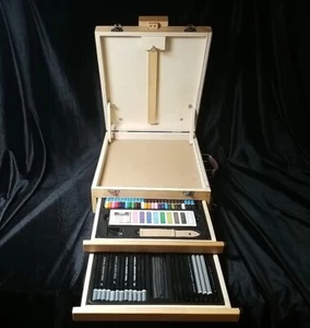 Caballete Portátil de Escritorio, 2 Cajones con Suministros de Arte Mesa de Madera Ajustable - Imagen 1 de 11