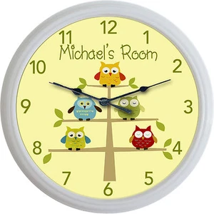 Owls in tree Baby Child Nursery Owl Custom Personalized Wall Clock New 10" - Picture 1 of 3