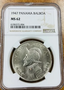 1947 Panama Silver Balboa NGC MS62. BU coin - Picture 1 of 4