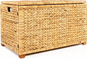 30' Wicker Weave Storage Trunk Wooden Frame Water Hyacinth Farmhouse Rustic Natu - Picture 1 of 12