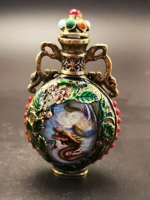 Botella de tabaco perfecta con incrustaciones de cobre turquesa esmalte cloisonne dragones perlas Foto 1 de 4