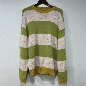 Suéter tejido Urban Outfitters verde oliva barra rayas cuello redondo talla grande unisex - Imagen 1 de 8