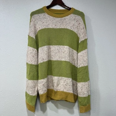 Suéter tejido Urban Outfitters verde oliva barra rayas cuello redondo talla grande unisex Foto 1 de 4