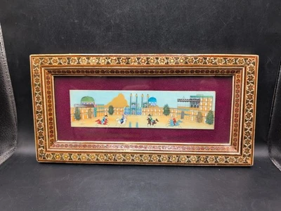 MARCO INCRUSTADO KHATAM KARI DE COLECCIÓN ISFAHAN CHOVGAN PINTURA DE JUEGO SOBRE HUESO DE CAMELLO Foto 1 de 4