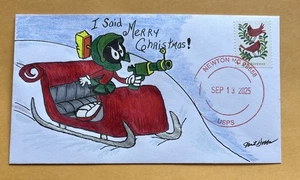 2025 Holiday Cheer Forever Stamp C59 Marvin Martian Merry Christmas FDC/OOAK - Picture 1 of 6
