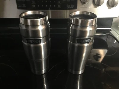 2 Lot Thermos Hot/Cold Stainless Steel 16 oz Travel Tumbler Open/Close Dial Lid - Image 1 of 4
