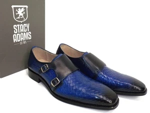 Stacy Adams Torrance Leather Oxford Blue Slip on woven print Shoe - 9 M - Picture 1 of 20
