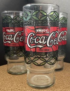 Vintage 70er Jahre Coca Cola Trinkgläser Tiffany Stil Pizza Tumbler 3er Set - Bild 1 von 6