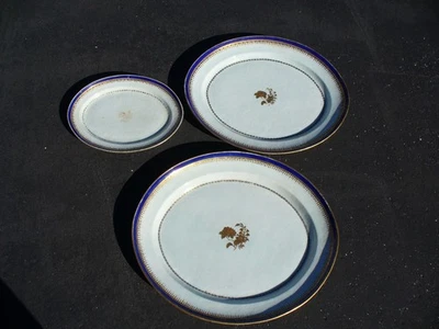 Огромный антикварный китайский экспортный позолоченный фарфор 18C 3 тарелки отличное состояние - Изображение 1 из 4